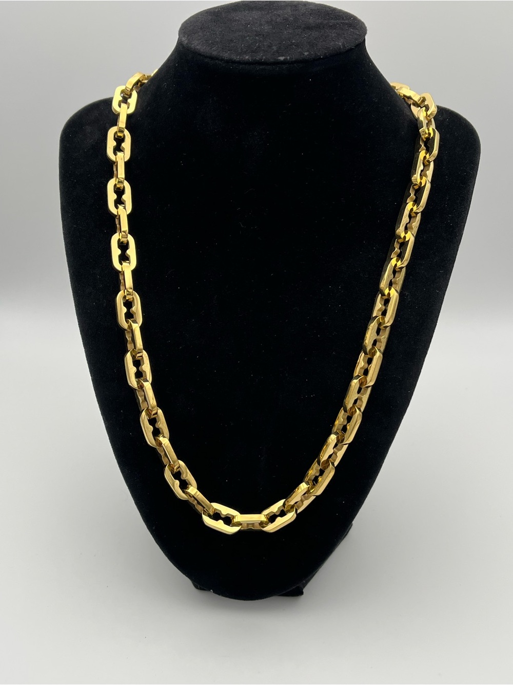 22”, Men's Polished Gold over Stainless Steel Link Necklace - Statement Chain